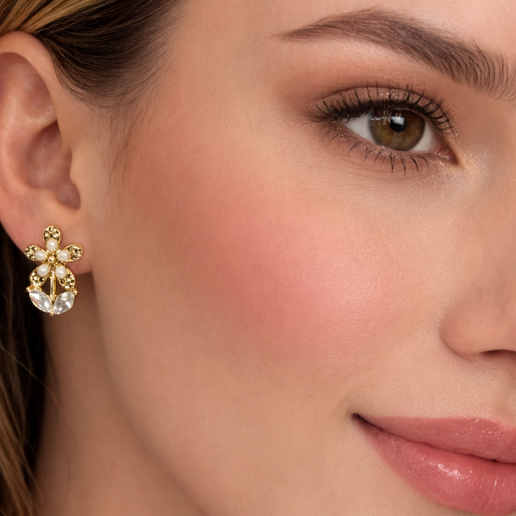 Floral Pearl & Crystal Earrings
