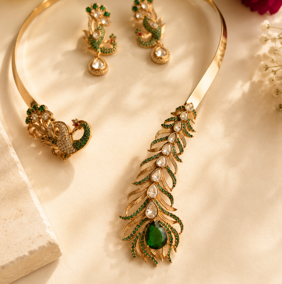 Emerald Mayura Collar Set