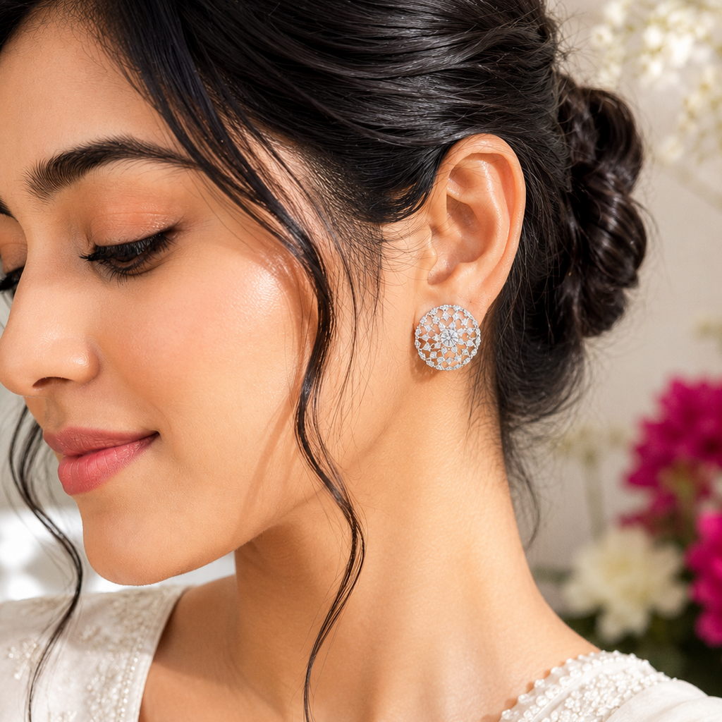 Celestial Snowflake Silver Studs