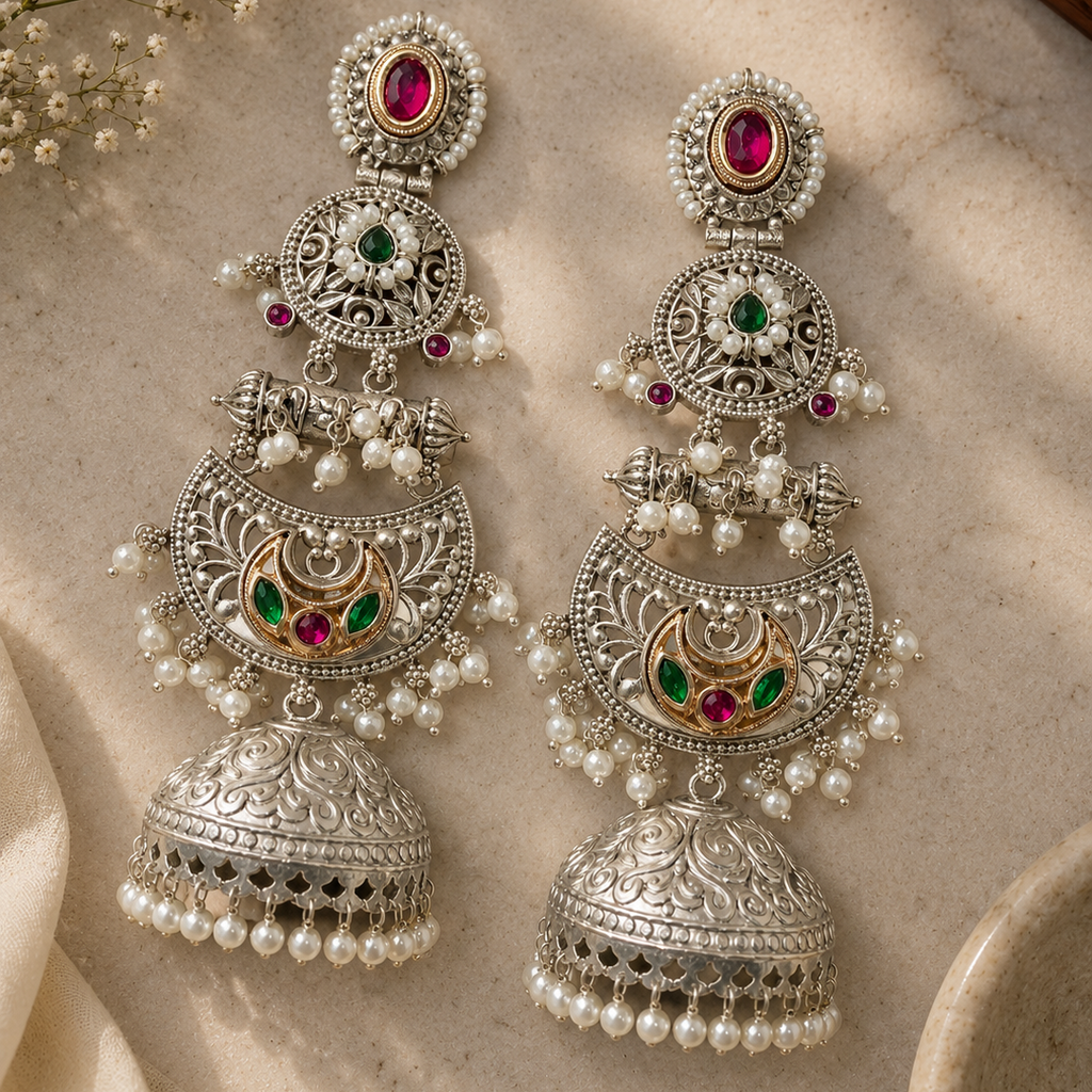 Noor Chandbali Pearl Jhumka Earrings