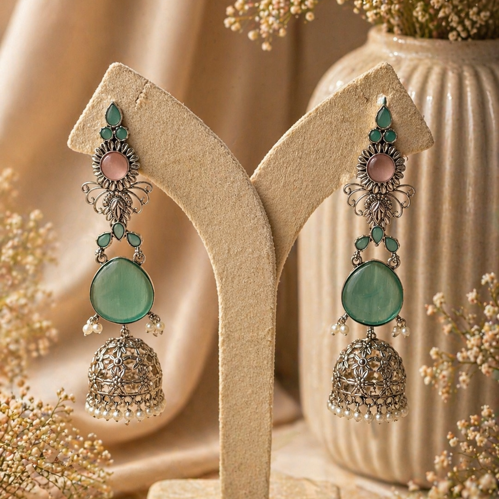 Panna Blush Chand Jhumkas
