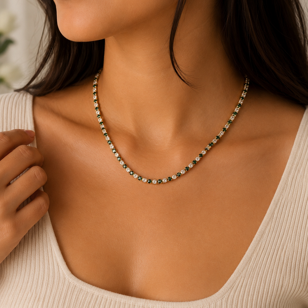 Emerald Glow Tennis Necklace