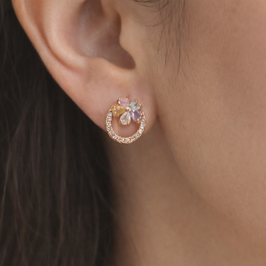 Anti Tarnish Pastel Bloom Halo Earrings