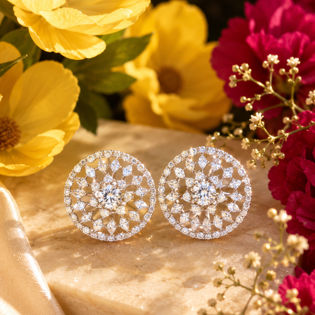 Celestial Snowflake Silver Studs