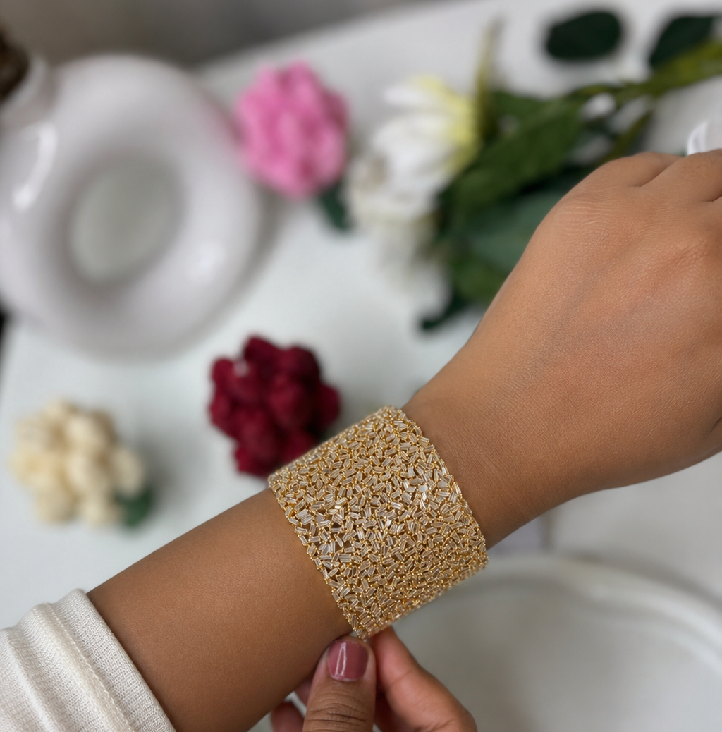 Aurora Crystal Mesh Cuff Bracelet