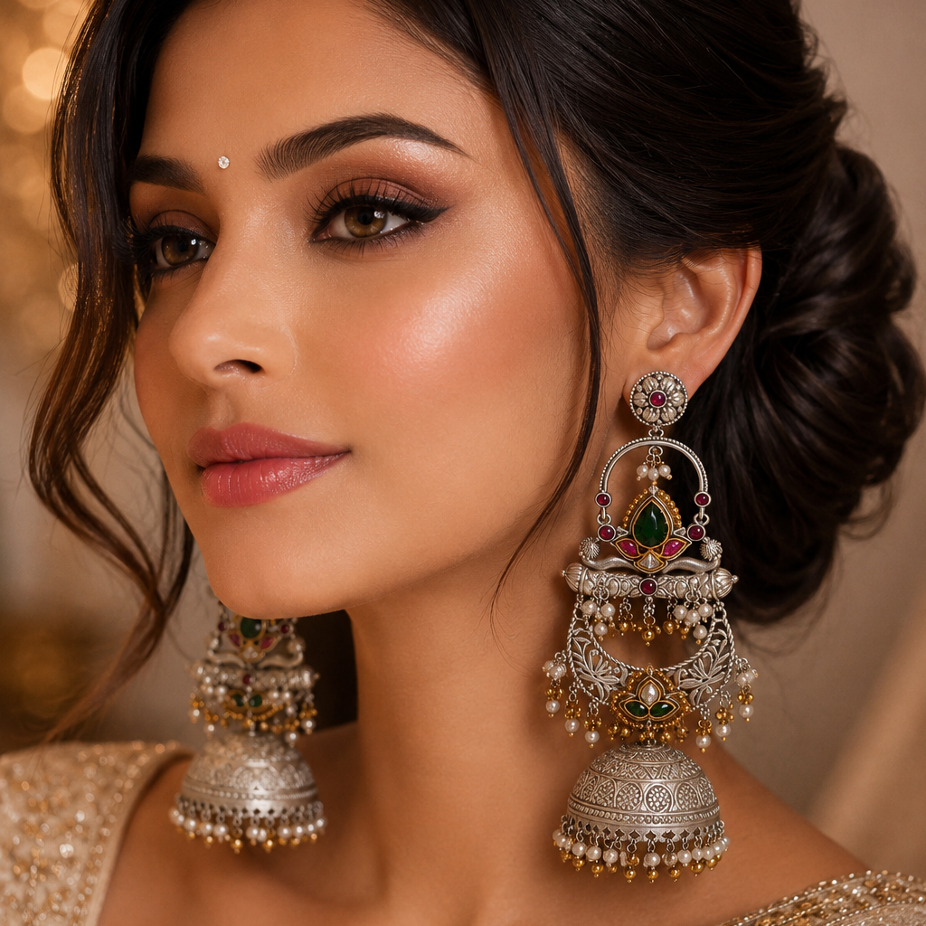 Green Royal Chand Jhumkas