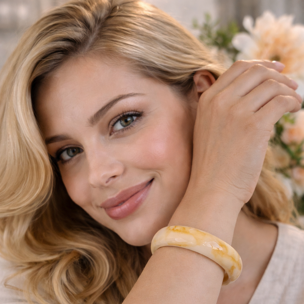 Ivory Amber Swirl Resin Bracelet
