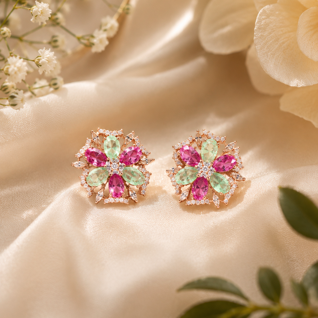Pastel Bloom Crystal Stud Earrings