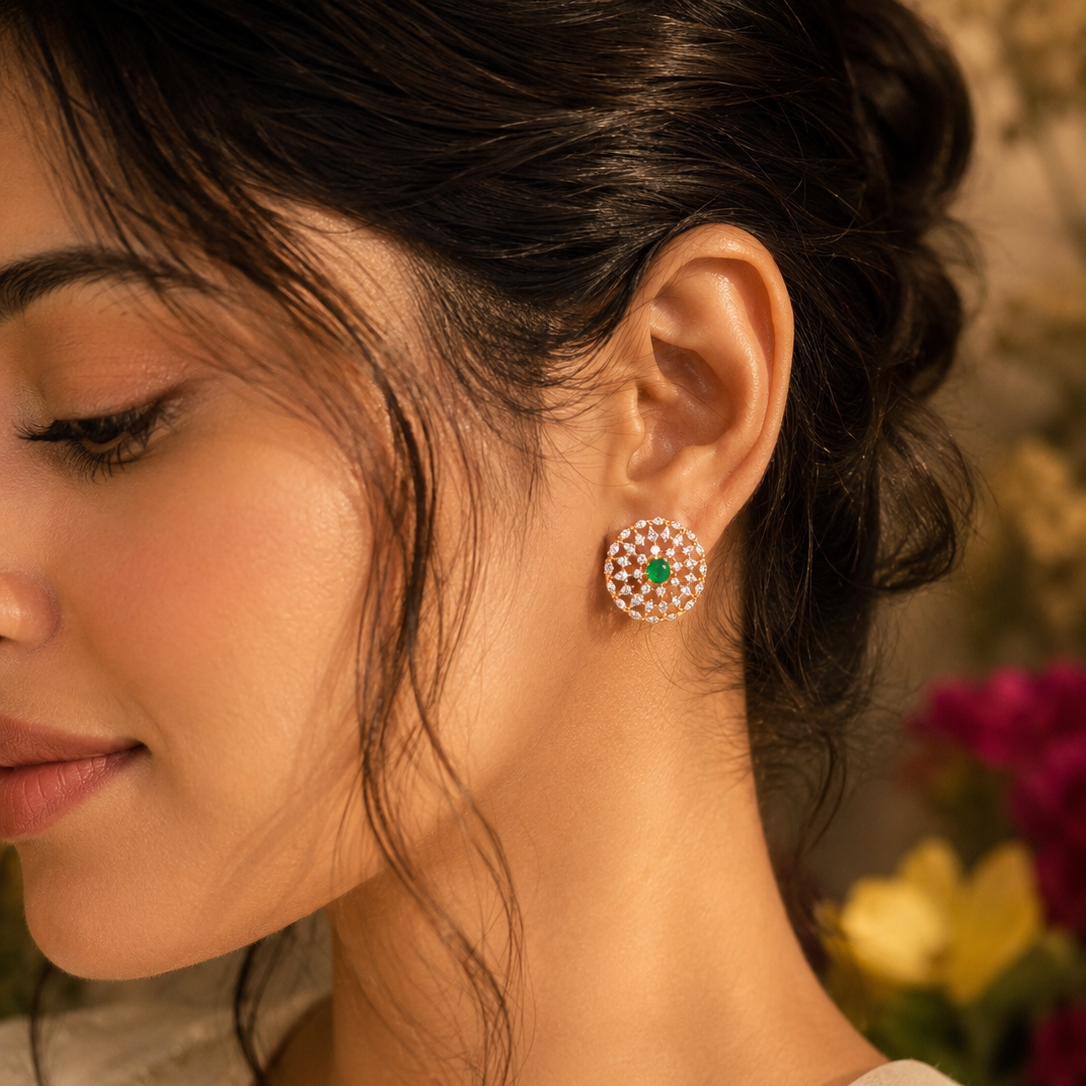 Emerald Radiance Floral Studs