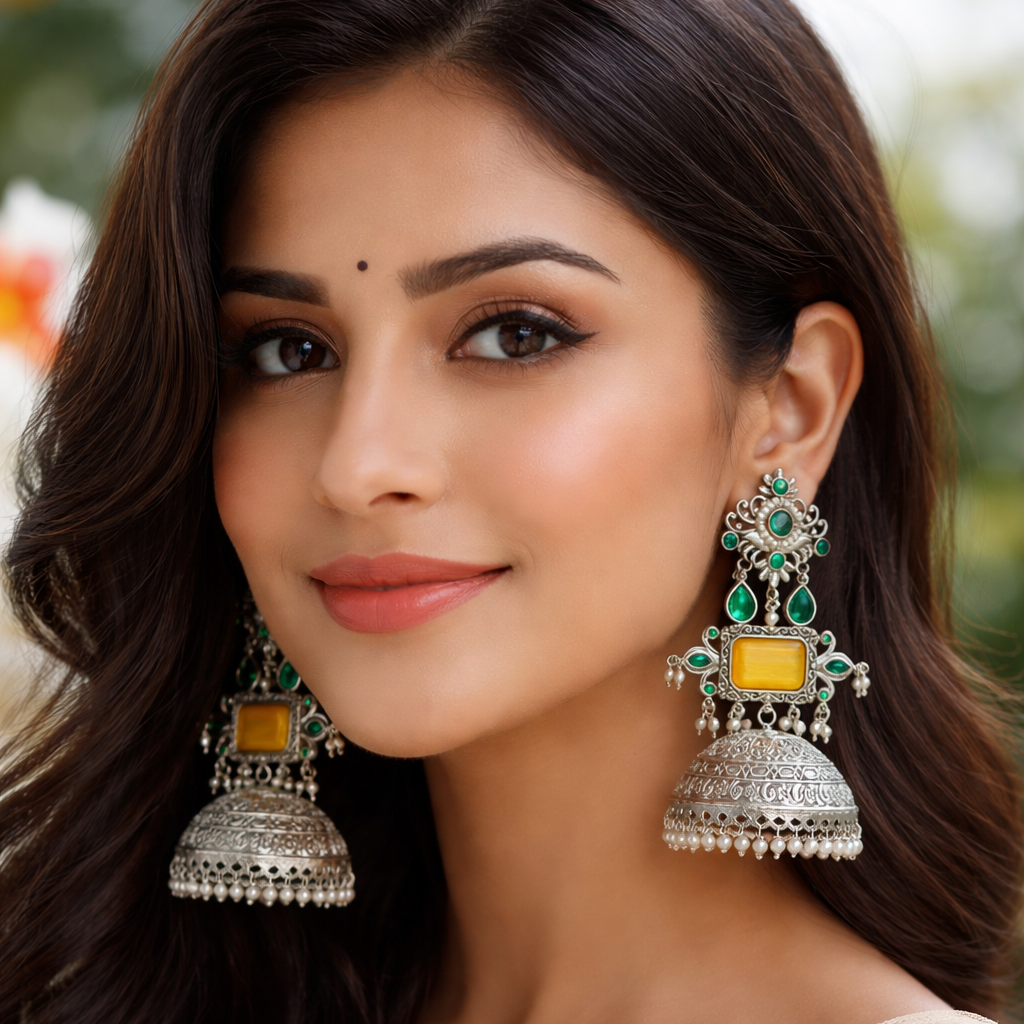 Emerald And Honey Glow Jhumka