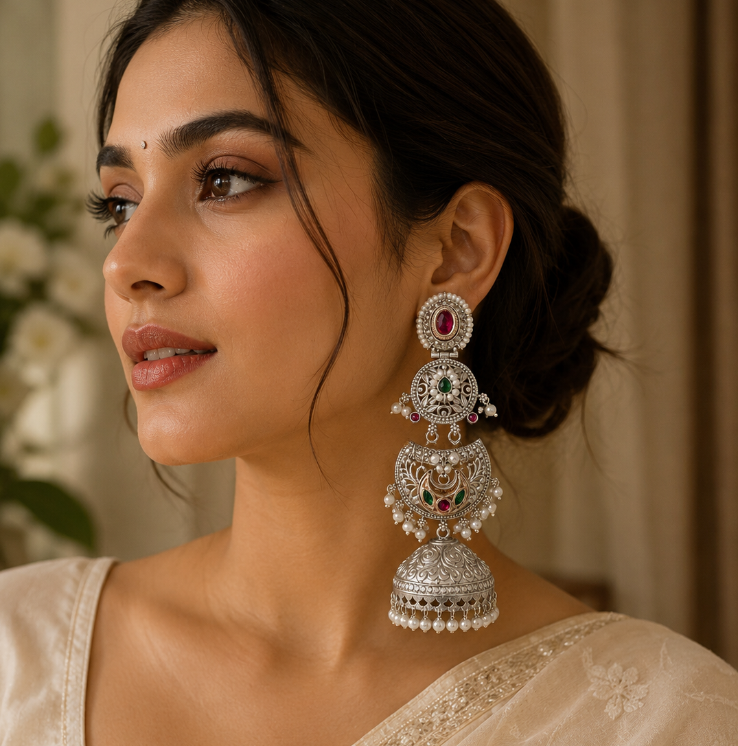 Noor Chandbali Pearl Jhumka Earrings