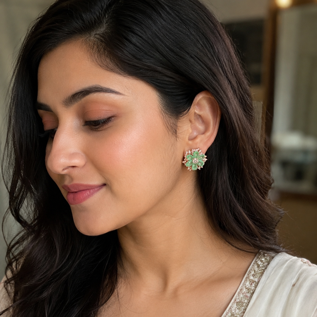 Mint Blossom Crystal Stud Earrings
