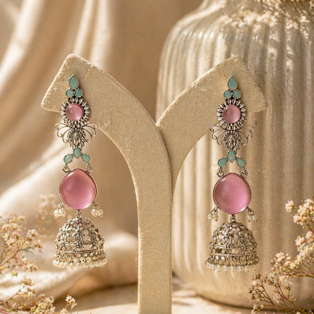 Blush Aqua Chandrika Jhumkas