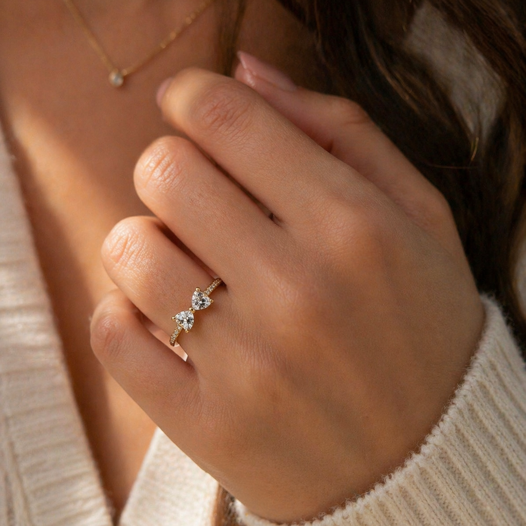 Twin Radiance Teardrop Ring