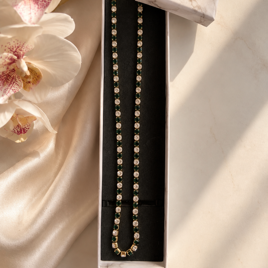 Emerald Glow Tennis Necklace