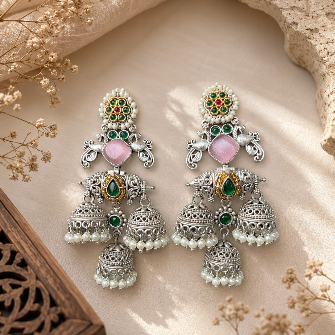 Mayurika Triple Jhumka Earrings