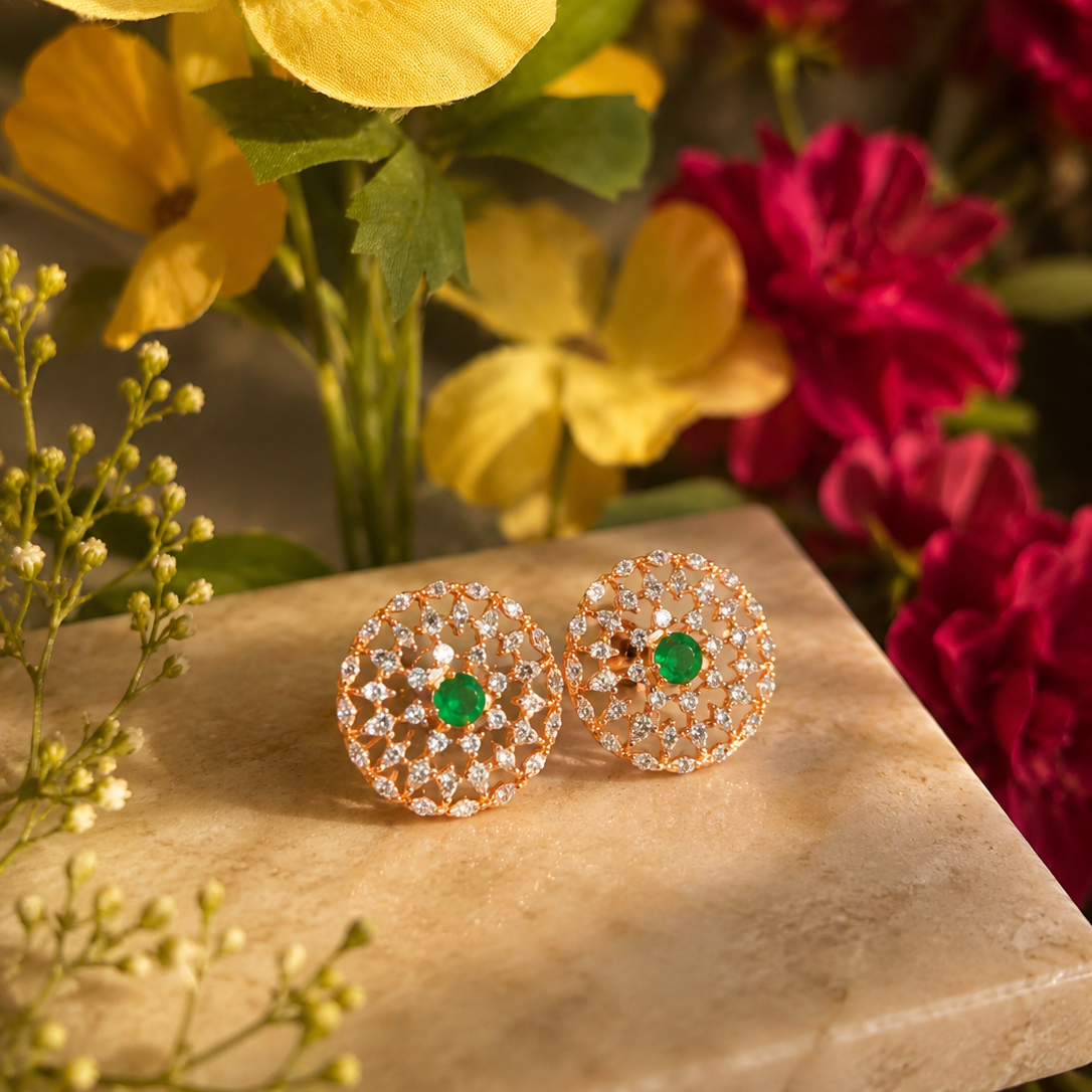 Emerald Radiance Floral Studs
