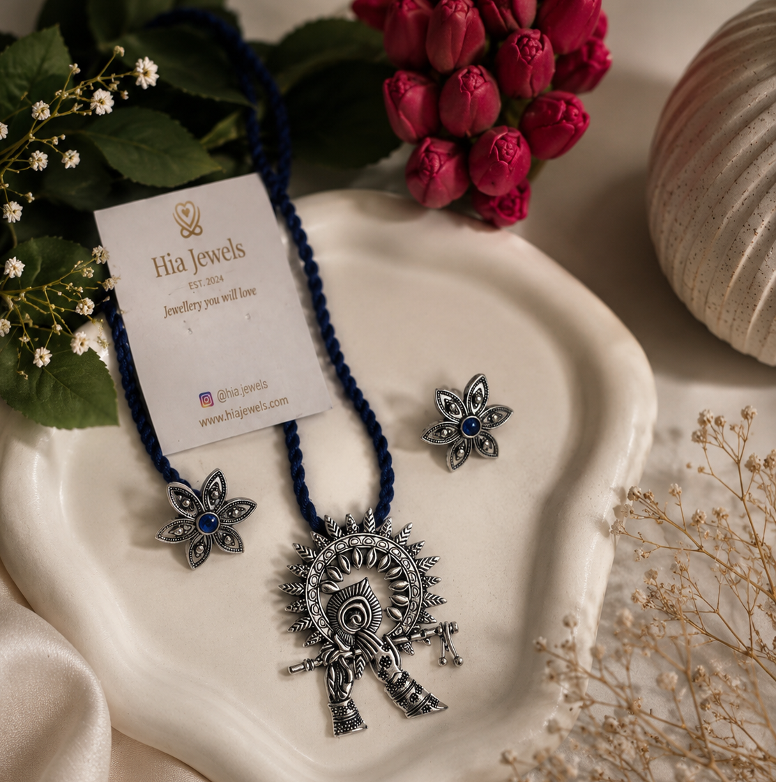 Nritya Krishna Oxidized Necklace Set