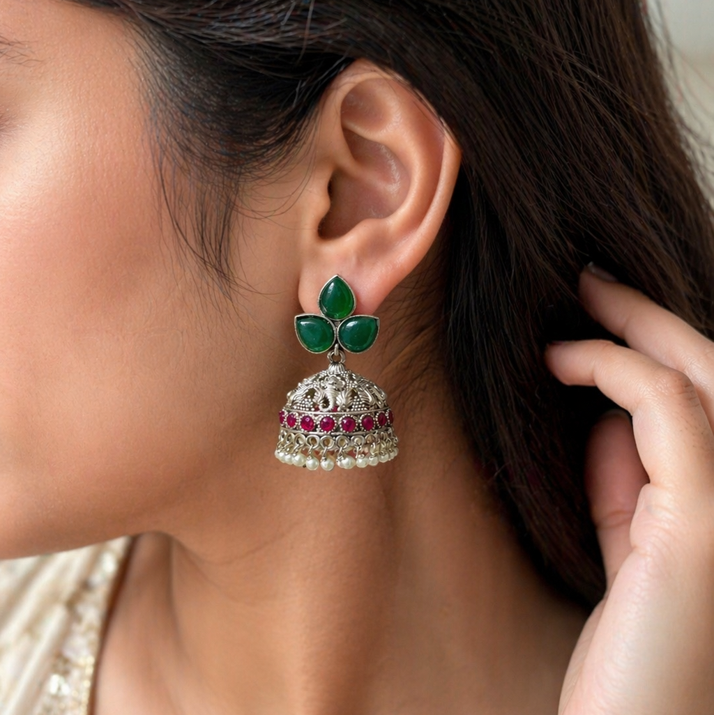 Emerald Ruby Noor Jhumkas