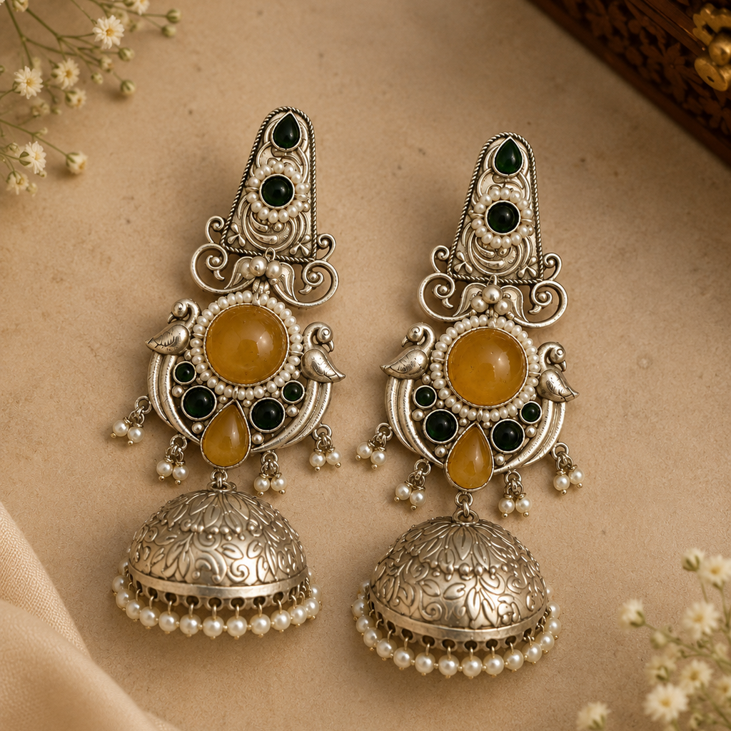 Noor-E-Meher Yellow Oxidized Jhumkas