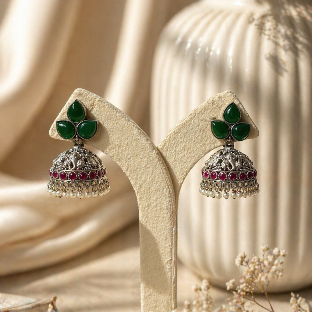 Emerald Ruby Noor Jhumkas