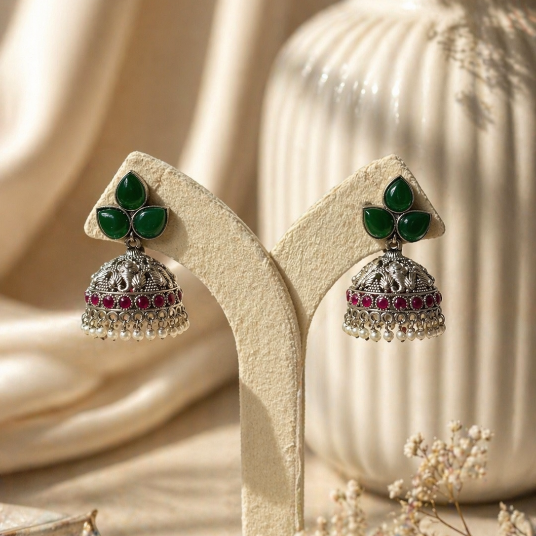 Emerald Ruby Noor Jhumkas
