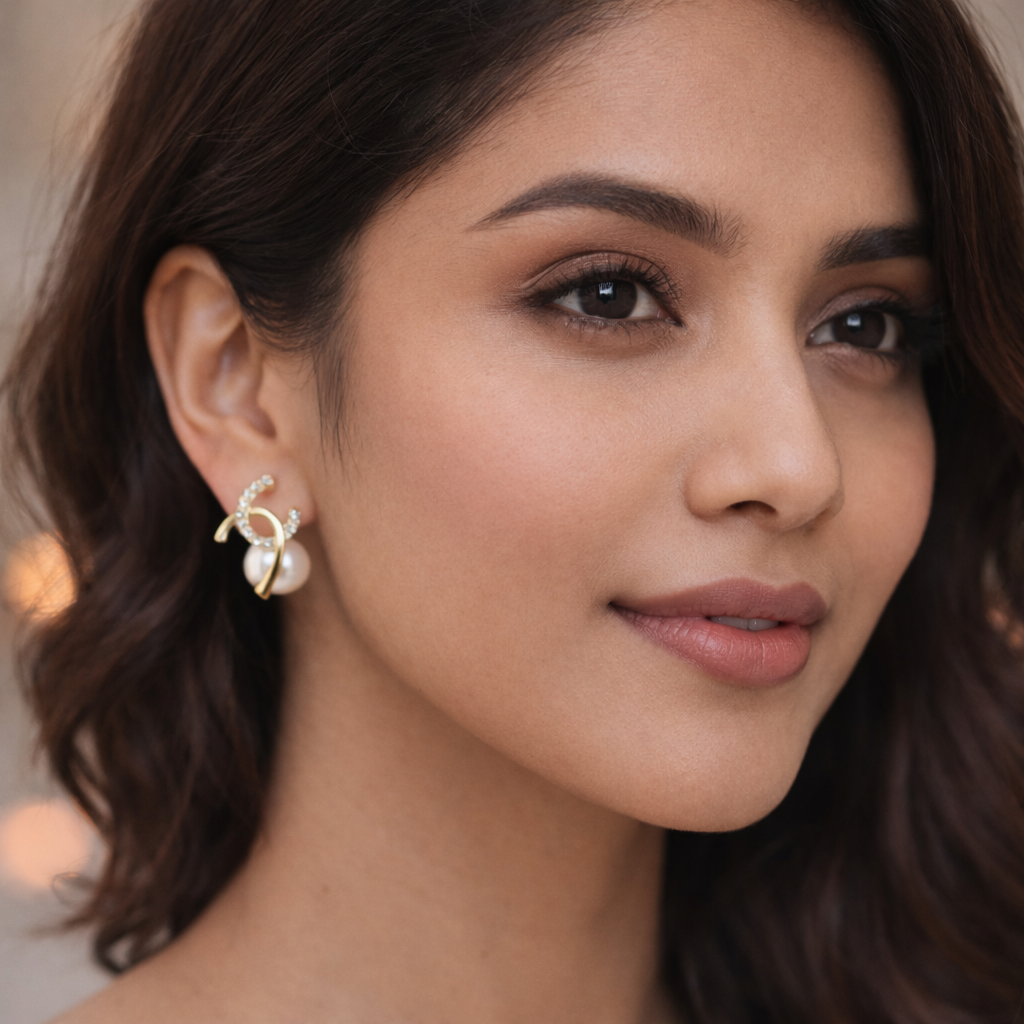 Pearl Curve Twist Earrings