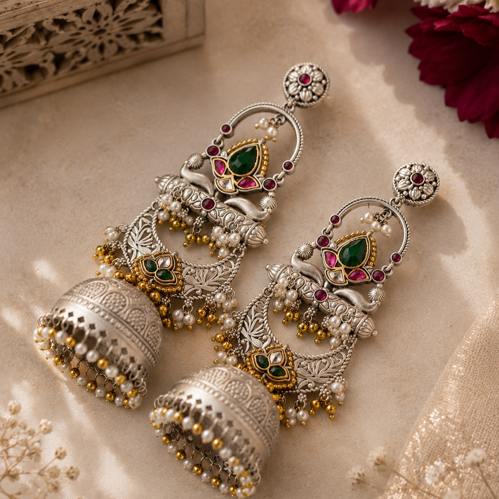 Green Royal Chand Jhumkas
