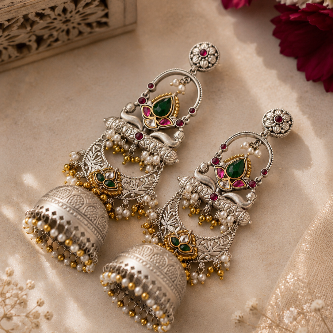 Green Royal Chand Jhumkas
