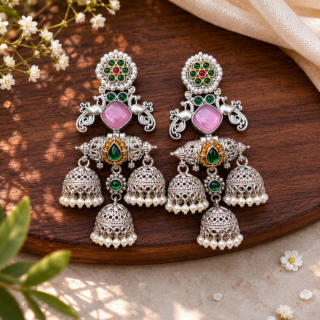 Mayurika Triple Jhumka Earrings