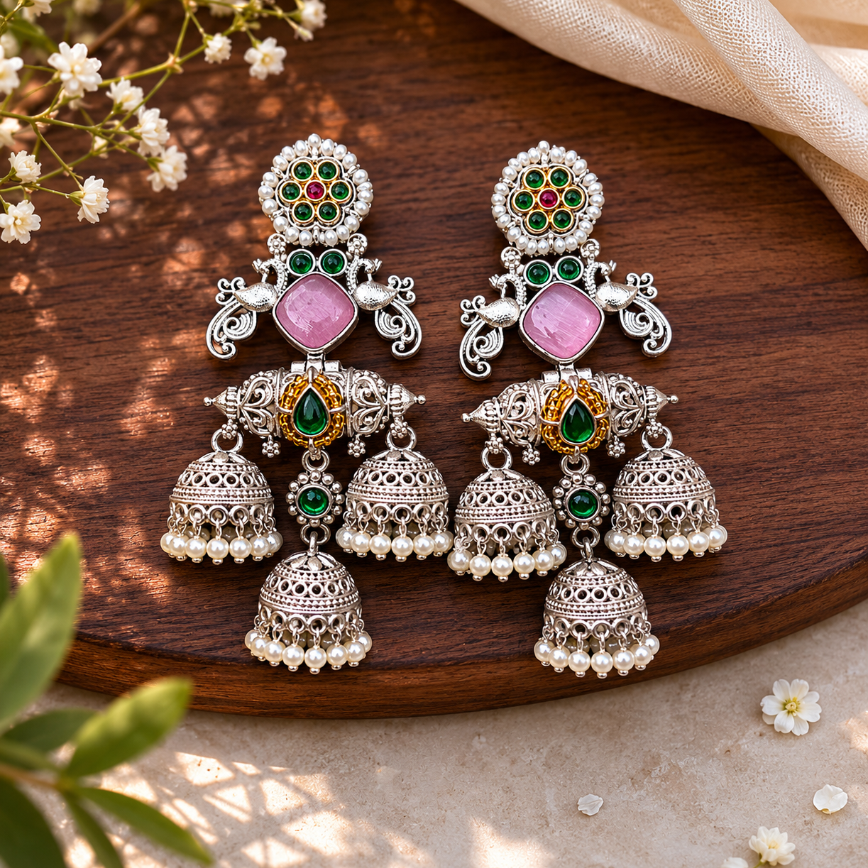 Mayurika Triple Jhumka Earrings