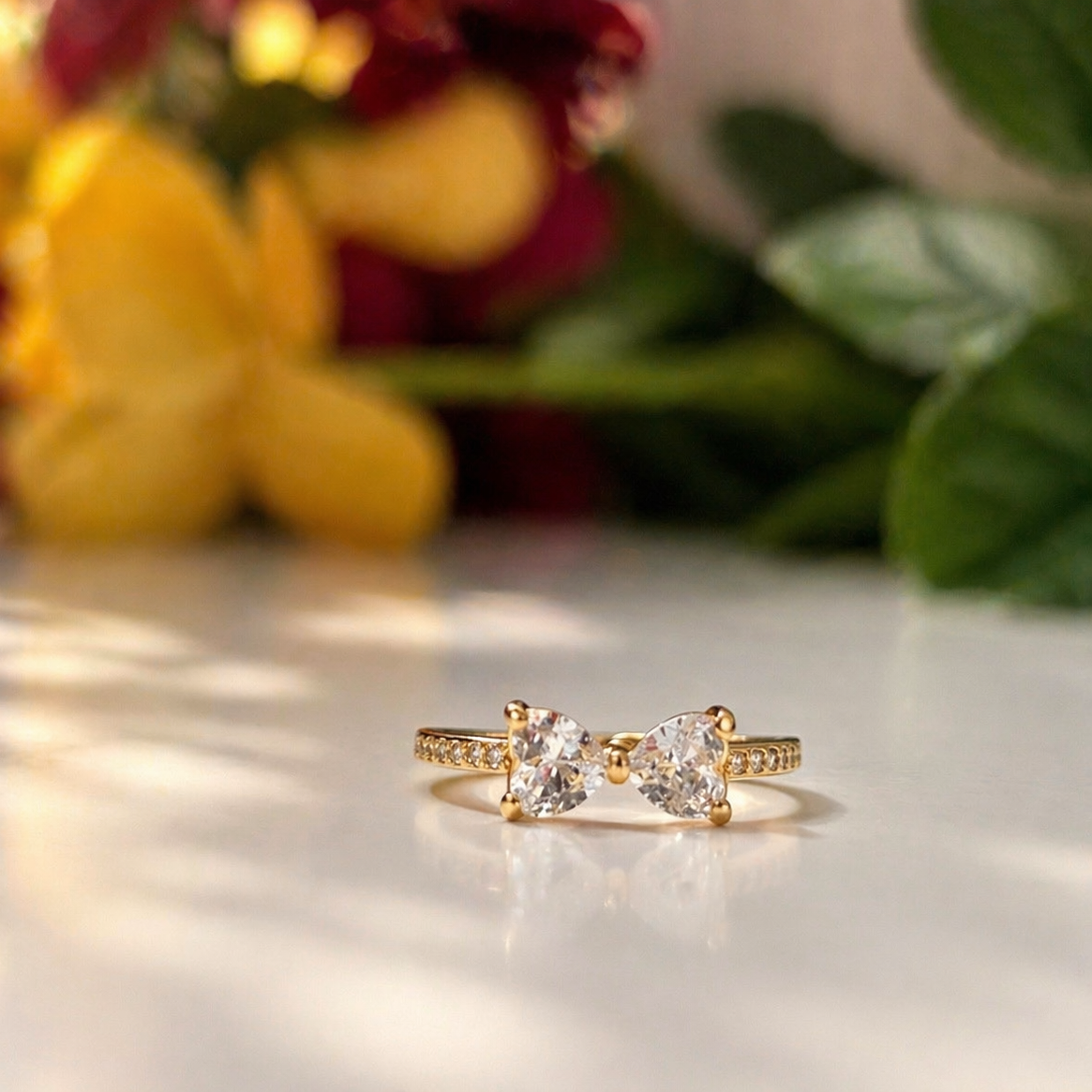 Twin Radiance Teardrop Ring