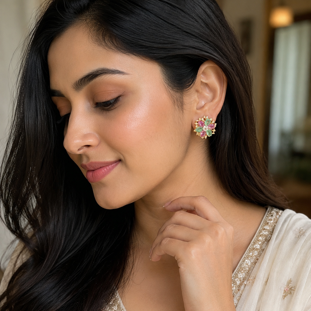 Pastel Bloom Crystal Stud Earrings