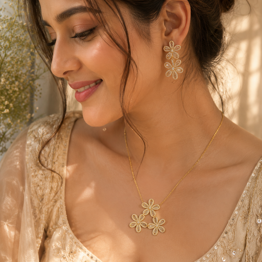 Golden Blossom Pendant Set