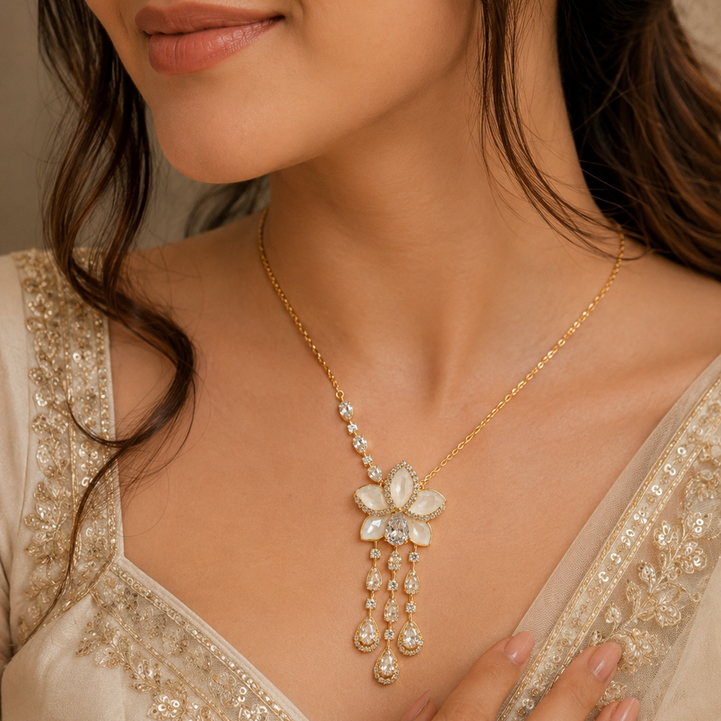 Ivory Bloom Enamel Pendant Necklace