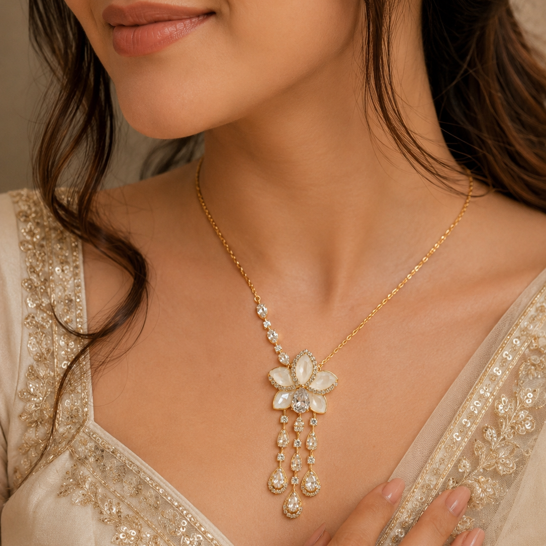 Ivory Bloom Enamel Pendant Necklace