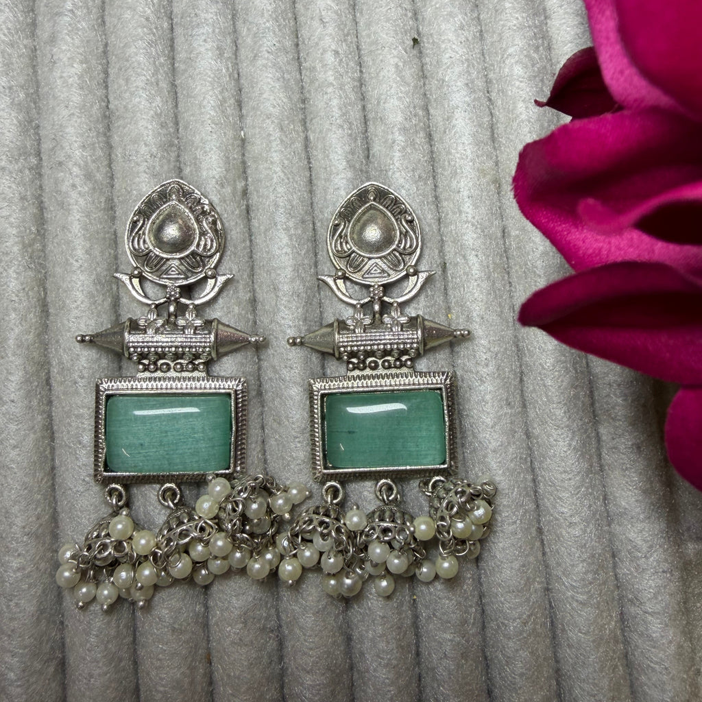 Silver Toned Turquoise Jhumka