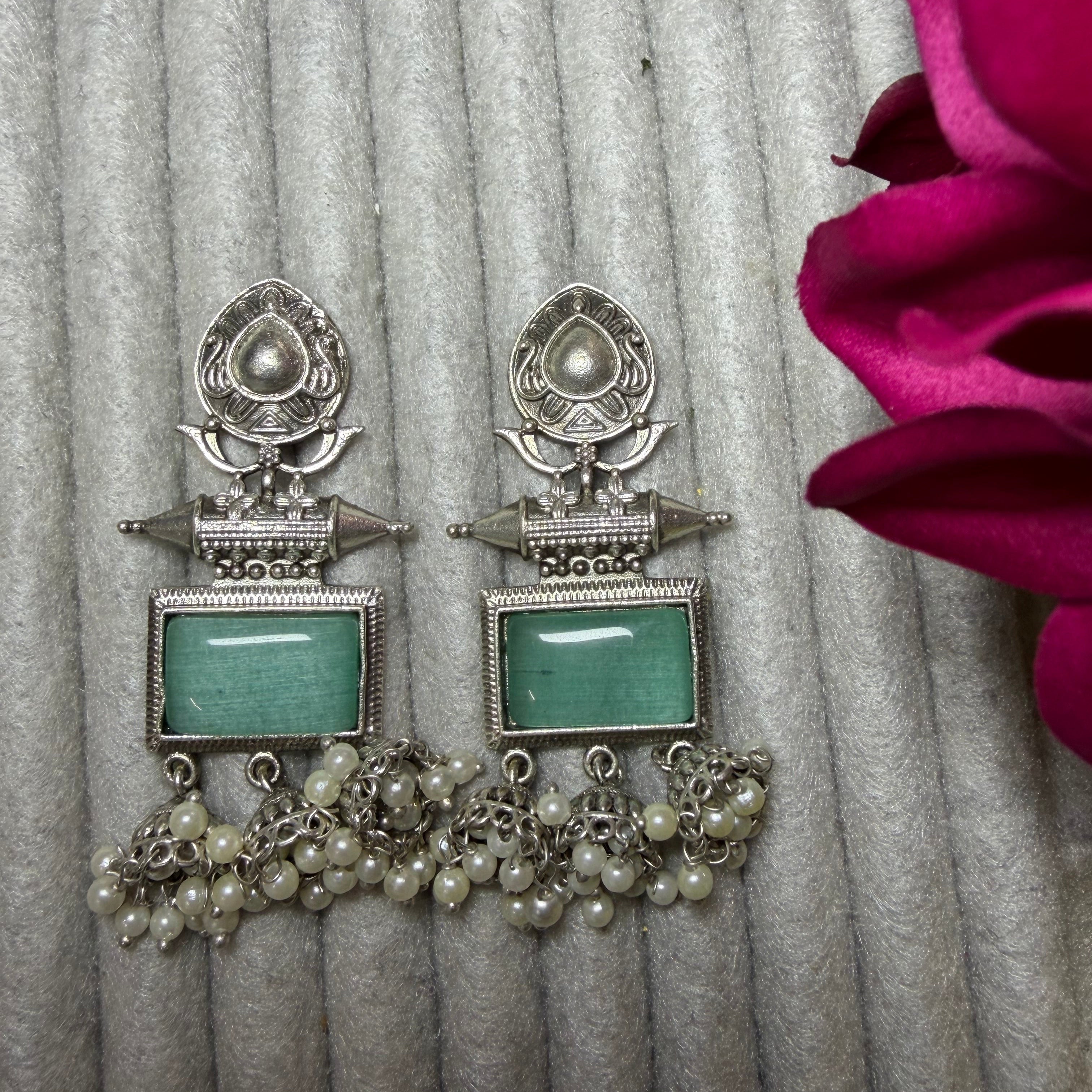 Silver Toned Turquoise Jhumka