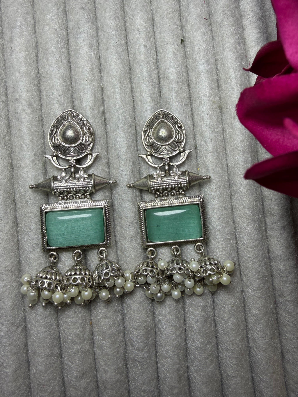 Silver Toned Turquoise Jhumka