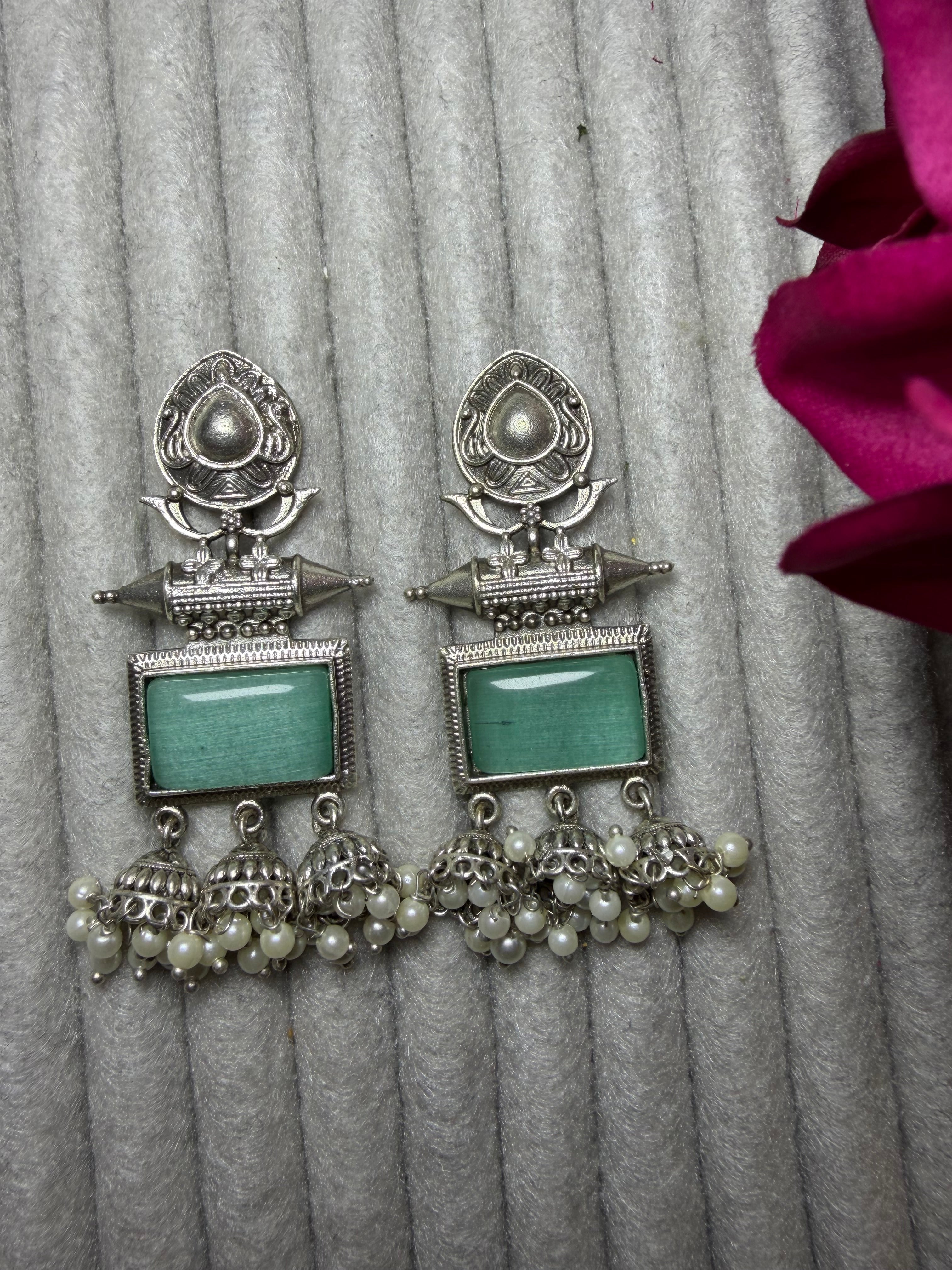Silver Toned Turquoise Jhumka