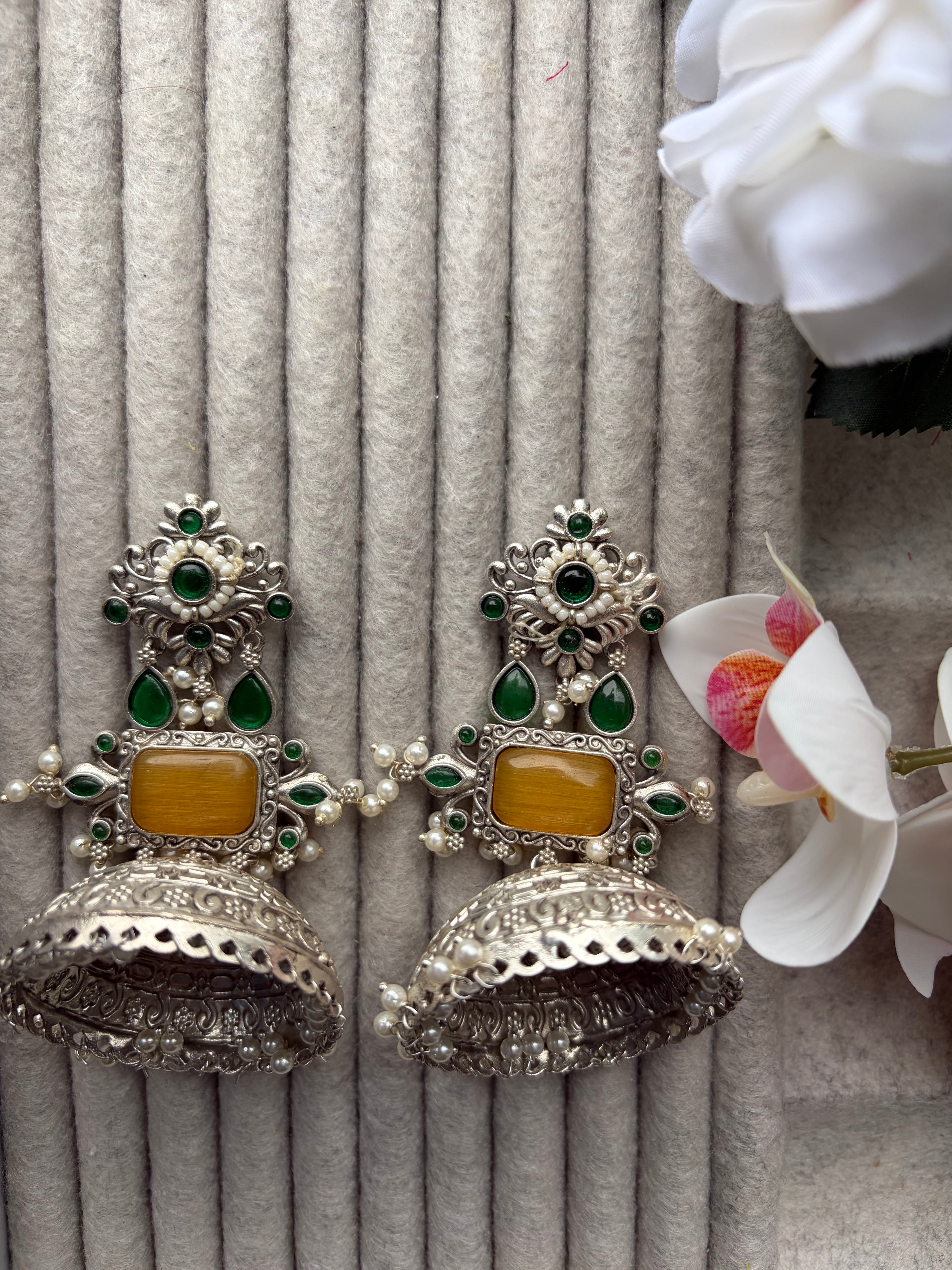Emerald And Honey Glow Jhumka
