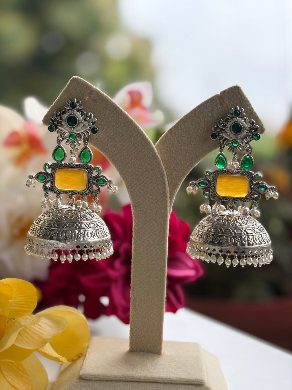 Emerald And Honey Glow Jhumka