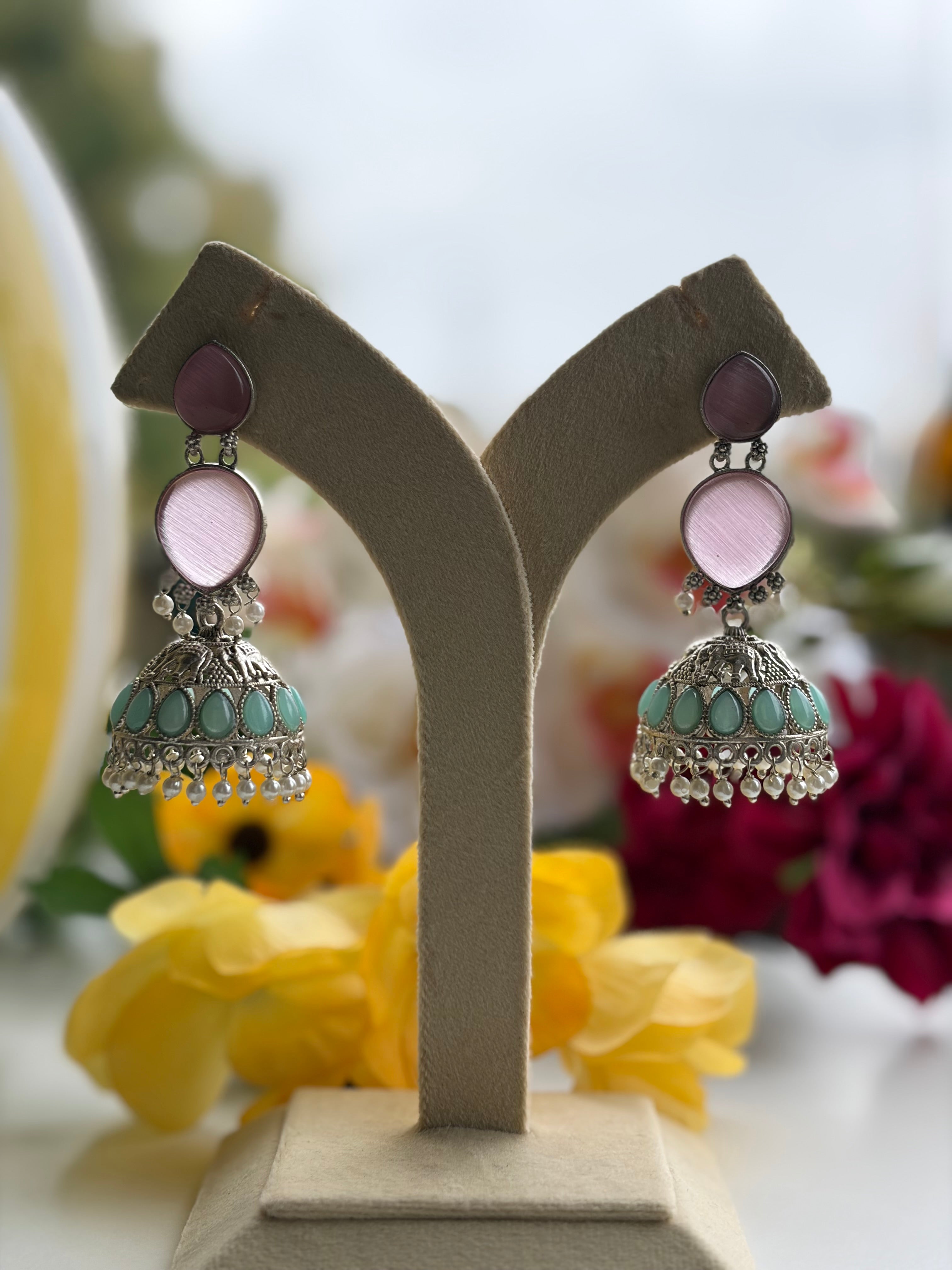 Blush Aqua Jhumkas