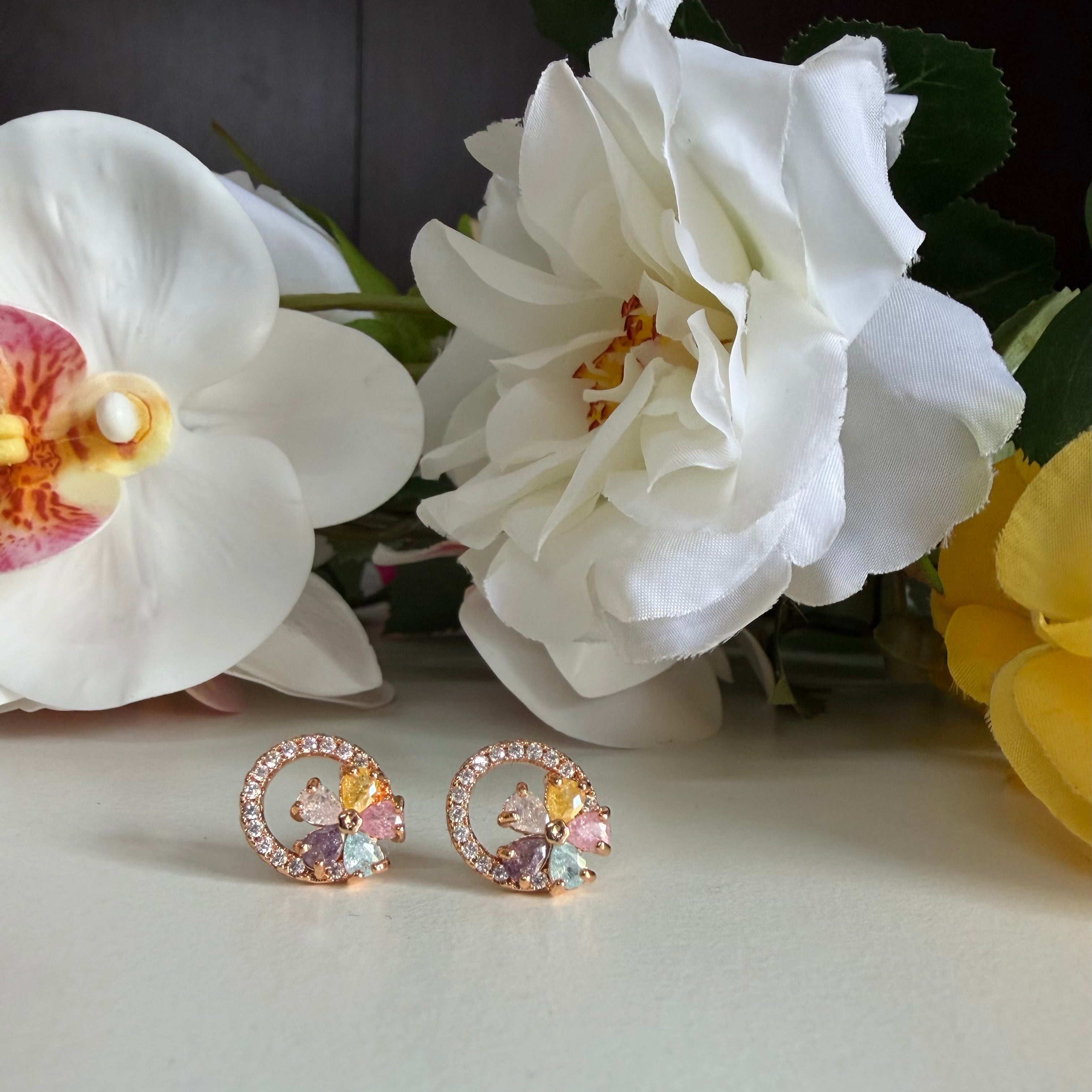 Anti Tarnish Pastel Bloom Halo Earrings