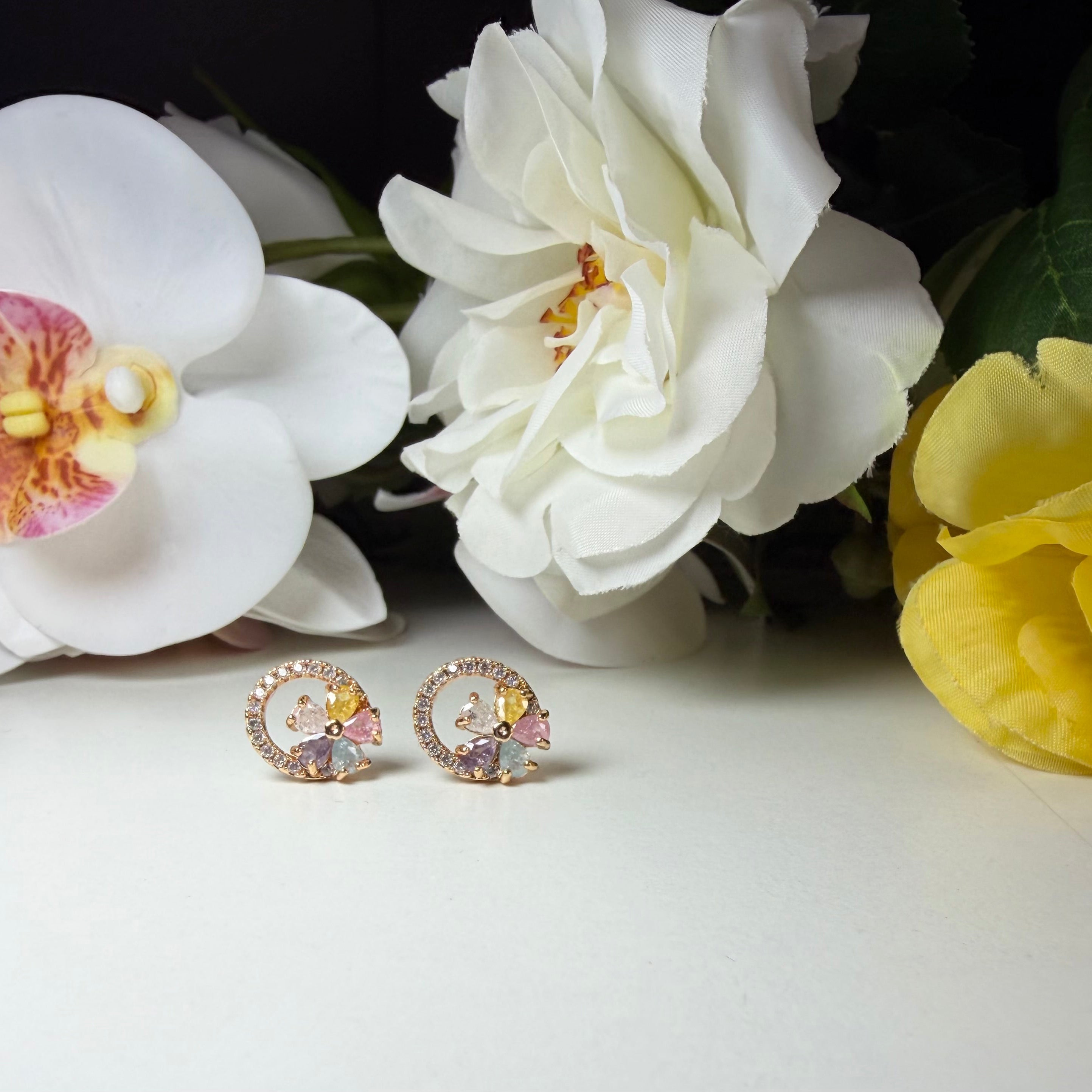Anti Tarnish Pastel Bloom Halo Earrings