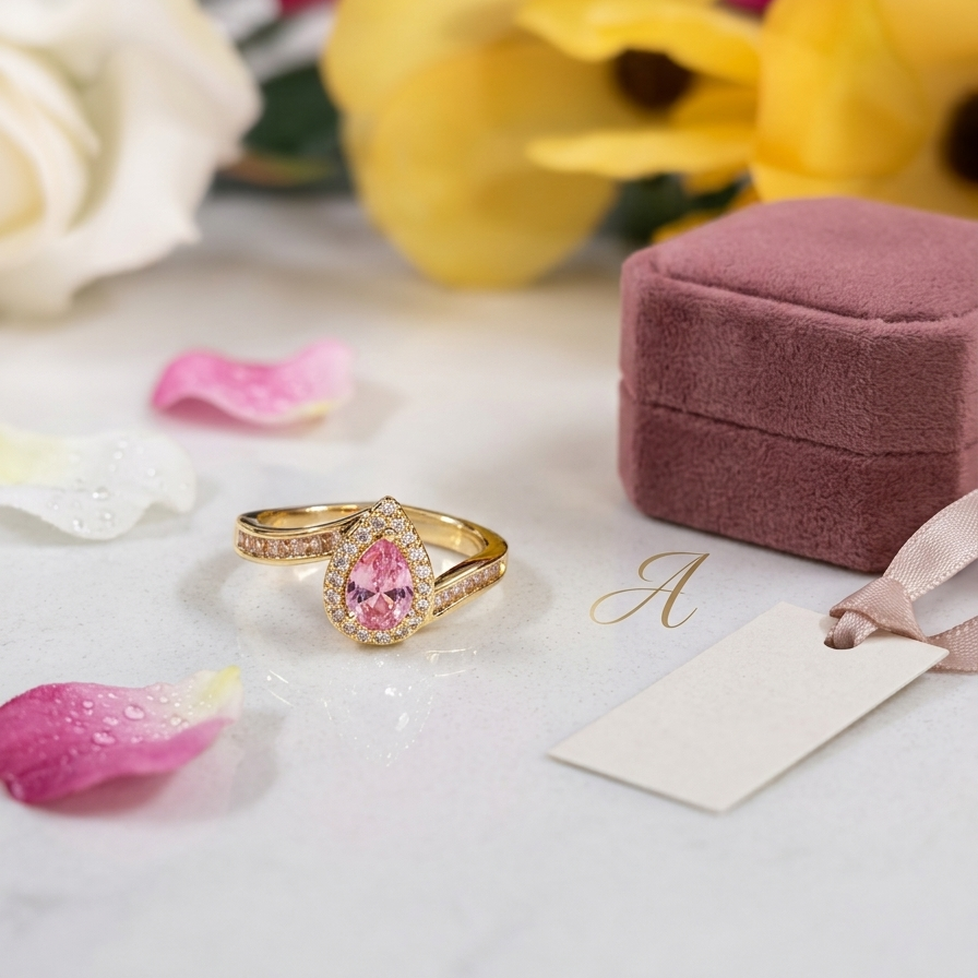 Blush TearDrop Halo Ring