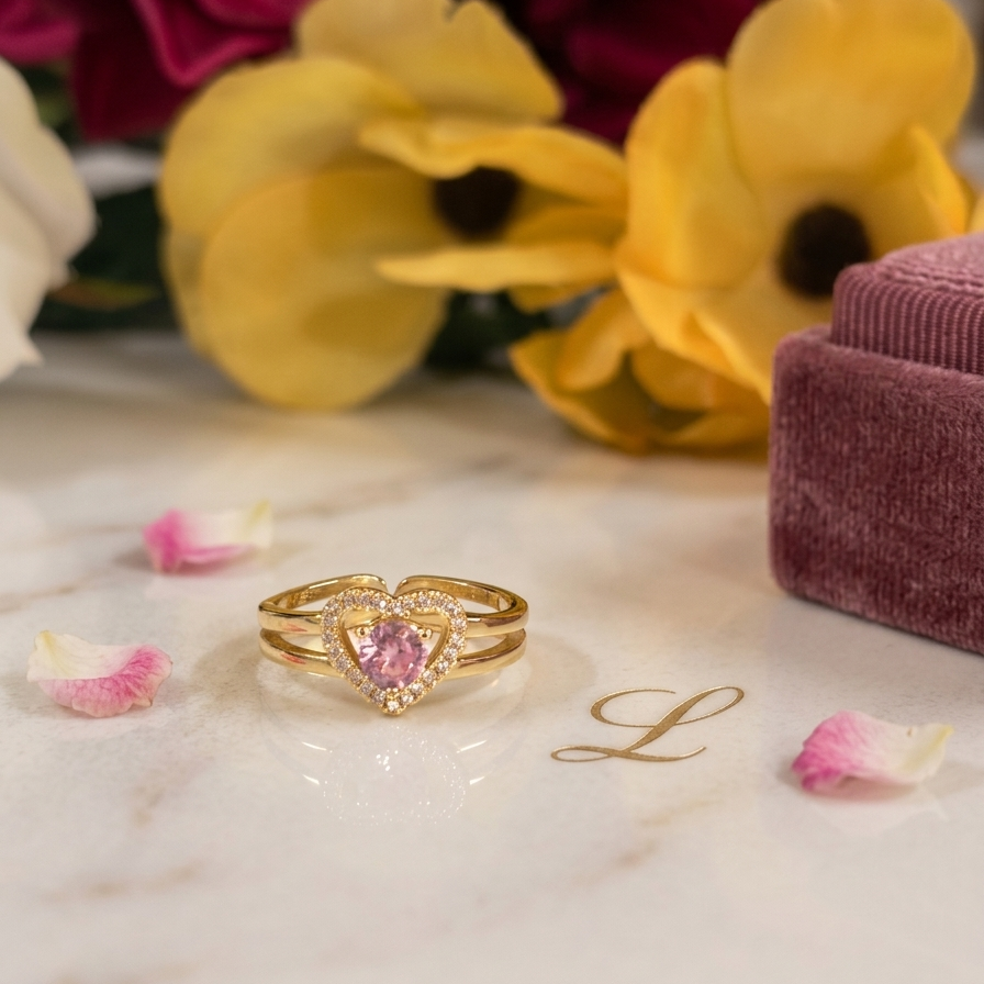 Rose Heart Halo Ring