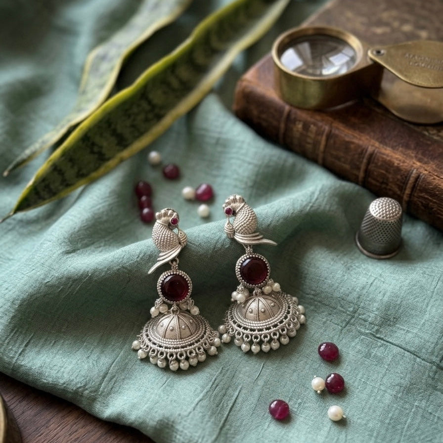 Rajsi maroon mayur jhumka