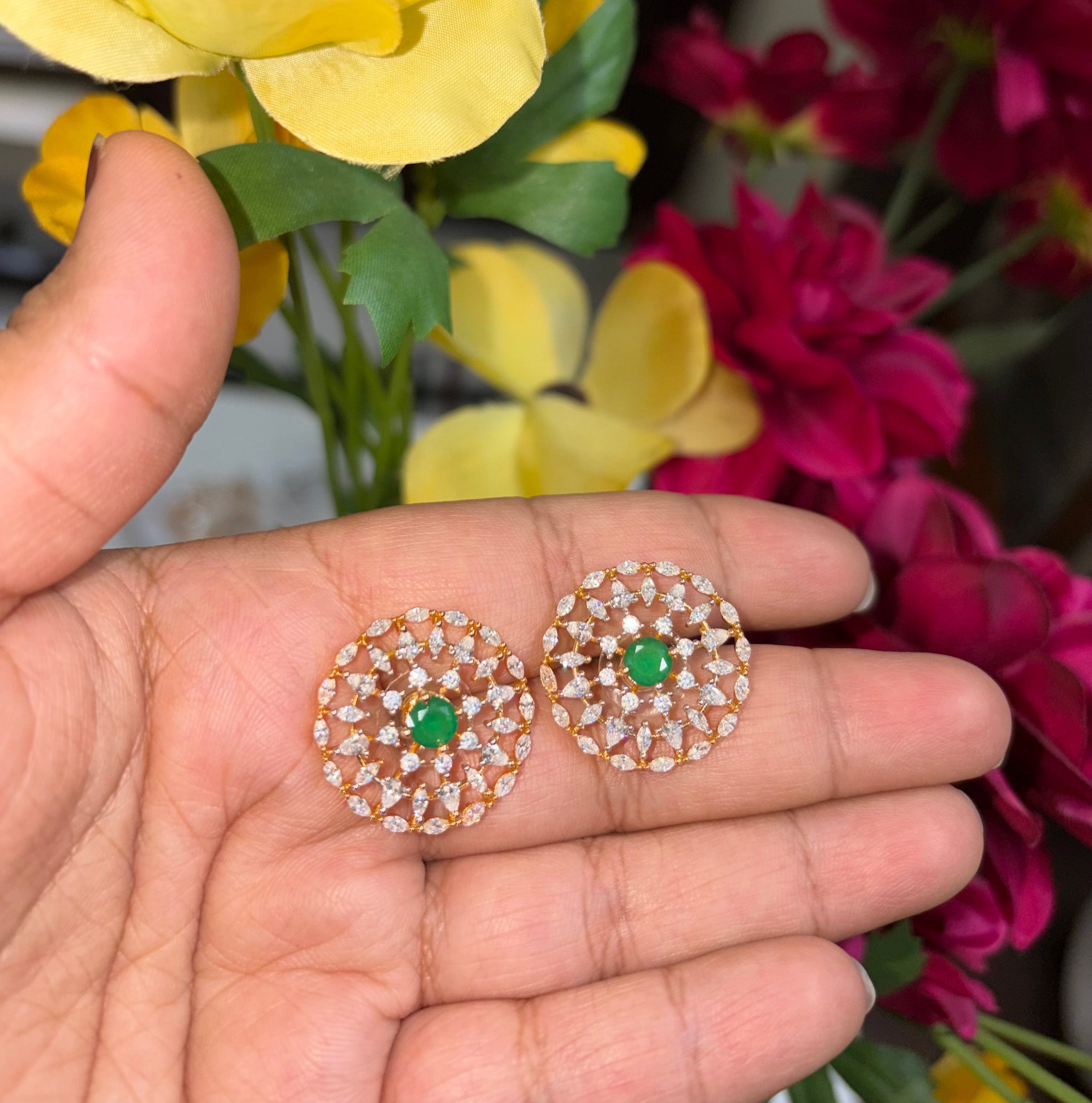Emerald Radiance Floral Studs
