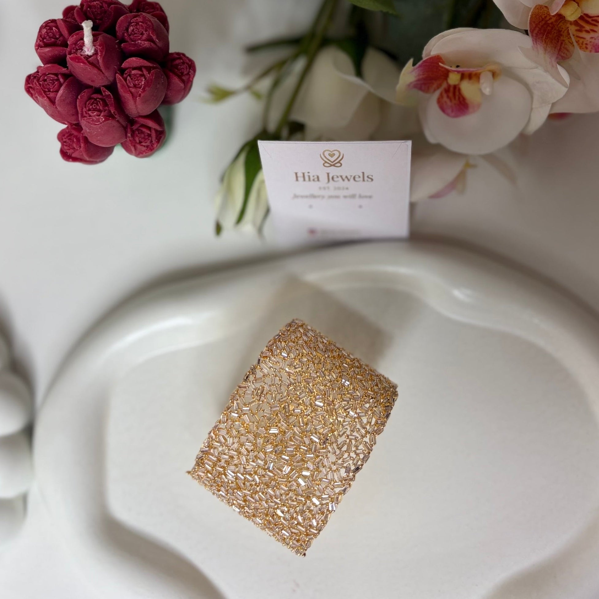 Aurora Crystal Mesh Cuff Bracelet